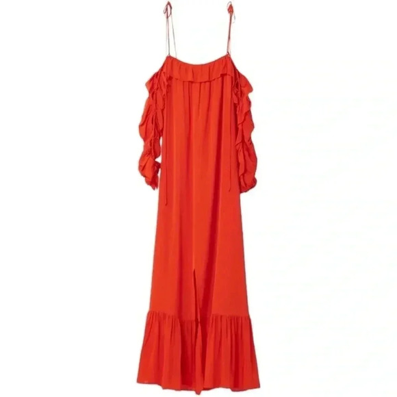 RODEBJER | Arlo Maxi Dress in Poppy Red | Long Flowy Front Slit | Long Sleeve S - Picture 1 of 6